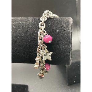 Silver Tone Beaded Charm Shoes Start Key Heart Pink BFF Bracelet 7.5in
